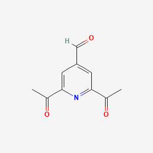 molecular formula C10H9NO3 B14841584 2,6-Diacetylisonicotinaldehyde 