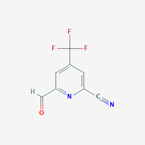 molecular formula C8H3F3N2O B14841723 2-Pyridinecarbonitrile, 6-formyl-4-(trifluoromethyl)- 