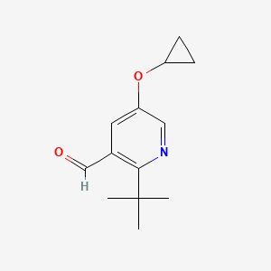 molecular formula C13H17NO2 B14842380 2-Tert-butyl-5-cyclopropoxynicotinaldehyde 