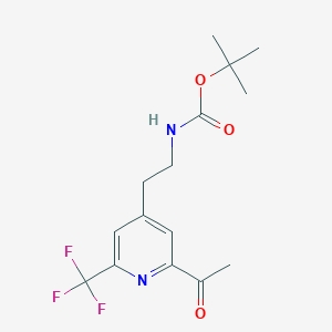 molecular formula C15H19F3N2O3 B14842515 Tert-butyl 2-[2-acetyl-6-(trifluoromethyl)pyridin-4-YL]ethylcarbamate 