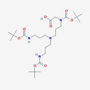 molecular formula C26H50N4O8 B1484413 13-(tert-Butoxycarbonyl)-9-{3-[(tert-butoxycarbonyl)amino]propyl}-2,2-dimethyl-4-oxo-3-oxa-5,9,13-triazapentadecan-15-oic acid CAS No. 2205384-78-5