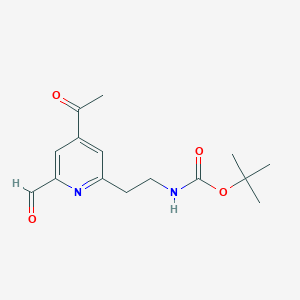 molecular formula C15H20N2O4 B14844300 Tert-butyl 2-(4-acetyl-6-formylpyridin-2-YL)ethylcarbamate 