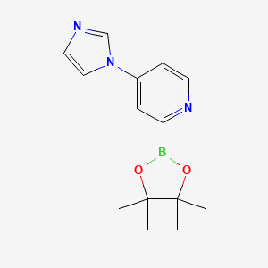 molecular formula C14H18BN3O2 B14845160 4-(1H-Imidazol-1-YL)-2-(4,4,5,5-tetramethyl-1,3,2-dioxaborolan-2-YL)pyridine 