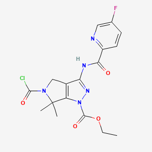 molecular formula C17H17ClFN5O4 B1484523 Ethyl 5-(chlorocarbonyl)-3-{[(5-fluoro-2-pyridinyl)carbonyl]amino}-6,6-dimethyl-5,6-dihydropyrrolo[3,4-c]pyrazole-1(4H)-carboxylate CAS No. 2204054-45-3
