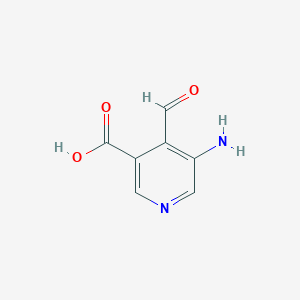 molecular formula C7H6N2O3 B14846504 5-Amino-4-formylnicotinic acid 