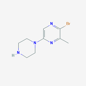 molecular formula C9H13BrN4 B14847277 2-Bromo-3-methyl-5-piperazin-1-ylpyrazine 