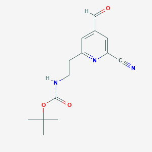 molecular formula C14H17N3O3 B14847373 Tert-butyl 2-(6-cyano-4-formylpyridin-2-YL)ethylcarbamate 