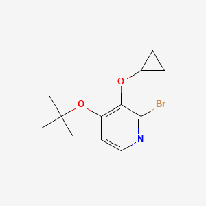 molecular formula C12H16BrNO2 B14847402 2-Bromo-4-tert-butoxy-3-cyclopropoxypyridine 