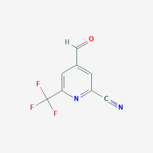 molecular formula C8H3F3N2O B14847601 4-Formyl-6-(trifluoromethyl)pyridine-2-carbonitrile 