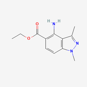 molecular formula C12H15N3O2 B14847785 Ethyl-1,3-dimethyl-4-amino-1H-indazole-5-carboxylate 