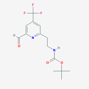 molecular formula C14H17F3N2O3 B14849095 Tert-butyl 2-[6-formyl-4-(trifluoromethyl)pyridin-2-YL]ethylcarbamate 