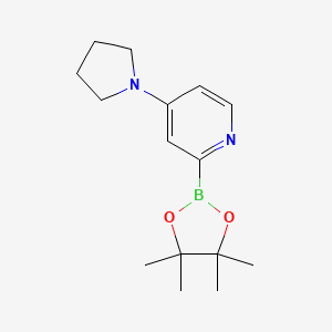 molecular formula C15H23BN2O2 B14849412 4-(Pyrrolidin-1-YL)-2-(4,4,5,5-tetramethyl-1,3,2-dioxaborolan-2-YL)pyridine 