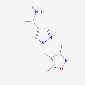 molecular formula C11H16N4O B1485006 1-{1-[(3,5-dimethyl-1,2-oxazol-4-yl)methyl]-1H-pyrazol-4-yl}ethan-1-amine CAS No. 2090791-74-3