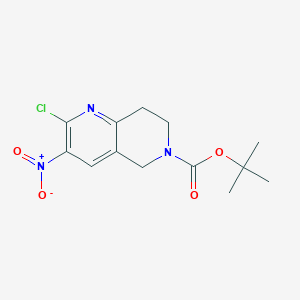 molecular formula C13H16ClN3O4 B14851002 Tert-butyl 2-chloro-3-nitro-7,8-dihydro-1,6-naphthyridine-6(5H)-carboxylate CAS No. 1260666-00-9