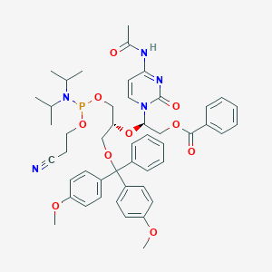 molecular formula C48H56N5O10P B14851054 [(2R)-2-(4-acetamido-2-oxopyrimidin-1-yl)-2-[(2R)-1-[bis(4-methoxyphenyl)-phenylmethoxy]-3-[2-cyanoethoxy-[di(propan-2-yl)amino]phosphanyl]oxypropan-2-yl]oxyethyl] benzoate 