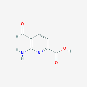 molecular formula C7H6N2O3 B14852399 6-Amino-5-formylpyridine-2-carboxylic acid 