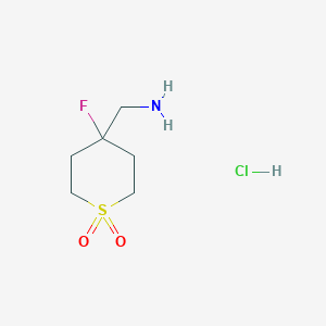 molecular formula C6H13ClFNO2S B1485288 4-(Aminomethyl)-4-fluoro-1lambda6-thiane-1,1-dione hydrochloride CAS No. 2098110-27-9