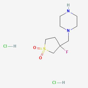 molecular formula C9H19Cl2FN2O2S B1485304 3-Fluoro-3-[(piperazin-1-yl)methyl]-1lambda6-thiolane-1,1-dione dihydrochloride CAS No. 2097947-16-3