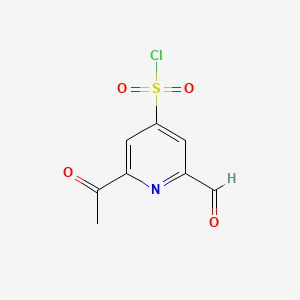 molecular formula C8H6ClNO4S B14853872 2-Acetyl-6-formylpyridine-4-sulfonyl chloride 