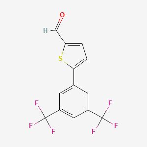 molecular formula C13H6F6OS B14853881 5-(3,5-Bis(trifluoromethyl)phenyl)thiophene-2-carbaldehyde 