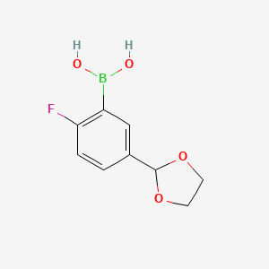 molecular formula C9H10BFO4 B14854078 [5-(1,3-Dioxolan-2-YL)-2-fluorophenyl]boronic acid 