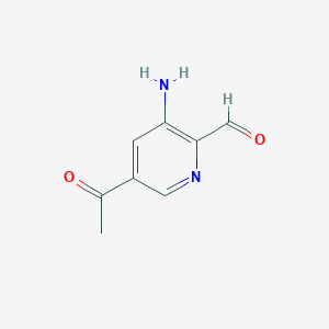 molecular formula C8H8N2O2 B14854845 5-Acetyl-3-aminopyridine-2-carbaldehyde 