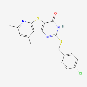 molecular formula C18H14ClN3OS2 B14855117 4-[(4-chlorophenyl)methylsulfanyl]-11,13-dimethyl-8-thia-3,5,10-triazatricyclo[7.4.0.02,7]trideca-1(9),2(7),3,10,12-pentaen-6-one 