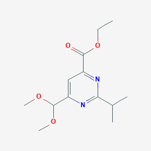 molecular formula C13H20N2O4 B14855469 Ethyl 6-(dimethoxymethyl)-2-isopropylpyrimidine-4-carboxylate 