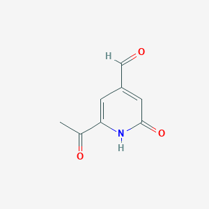 molecular formula C8H7NO3 B14858220 2-Acetyl-6-hydroxyisonicotinaldehyde 