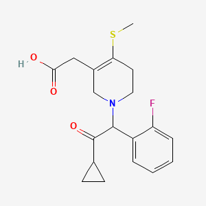 molecular formula C19H22FNO3S B14858378 2-(1-(2-Cyclopropyl-1-(2-fluorophenyl)-2-oxoethyl)-4-(methylthio)-1,2,5,6-tetrahydropyridin-3-yl)acetic acid 