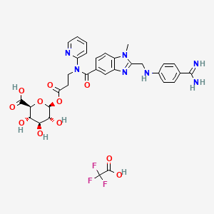 molecular formula C33H34F3N7O11 B14859435 (2S,3S,4S,5R,6S)-6-[3-[[2-[(4-carbamimidoylanilino)methyl]-1-methylbenzimidazole-5-carbonyl]-pyridin-2-ylamino]propanoyloxy]-3,4,5-trihydroxyoxane-2-carboxylic acid;2,2,2-trifluoroacetic acid 