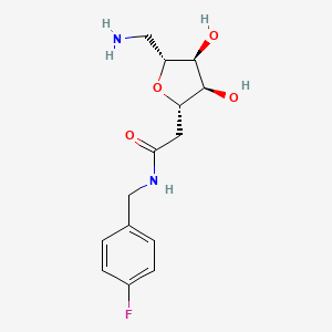 molecular formula C14H19FN2O4 B14859886 2-((2S,3R,4S,5R)-5-(aminomethyl)-3,4-dihydroxytetrahydrofuran-2-yl)-N-(4-fluorobenzyl)acetamide 