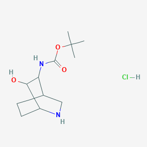 molecular formula C12H23ClN2O3 B1485994 tert-Butyl 6-hydroxy-2-azabicyclo[2.2.2]oct-5-ylcarbamate hydrochloride CAS No. 2197422-81-2