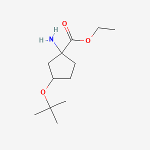 molecular formula C12H23NO3 B14860601 Ethyl 3-tert-butoxy-1-aminocyclopentanecarboxylate 