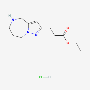 molecular formula C12H20ClN3O2 B1486072 Ethyl 3-(5,6,7,8-tetrahydro-4H-pyrazolo[1,5-a][1,4]diazepin-2-yl)propanoate hydrochloride CAS No. 2205384-48-9