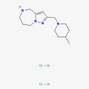 molecular formula C14H26Cl2N4 B1486136 2-[(4-Methyl-1-piperidinyl)methyl]-5,6,7,8-tetrahydro-4H-pyrazolo[1,5-a][1,4]diazepine dihydrochloride CAS No. 2205384-58-1