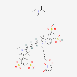 (2E)-2-[(2E,4E)-5-[3-[6-(2,5-dioxopyrrolidin-1-yl)oxy-6-oxohexyl]-1,1-dimethyl-6,8-disulfobenzo[e]indol-3-ium-2-yl]penta-2,4-dienylidene]-3-ethyl-1,1-dimethyl-8-sulfobenzo[e]indole-6-sulfonate;N-ethyl-N-propan-2-ylpropan-2-amine