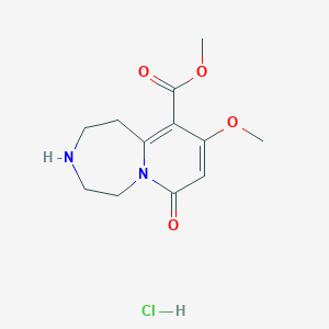 molecular formula C12H17ClN2O4 B1486196 Methyl 9-methoxy-7-oxo-1,2,3,4,5,7-hexahydropyrido[1,2-d][1,4]diazepine-10-carboxylate hydrochloride CAS No. 2203842-93-5
