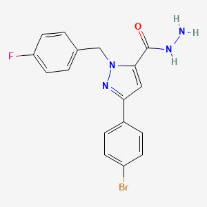 molecular formula C17H14BrFN4O B14862267 1-(4-Fluorobenzyl)-3-(4-bromophenyl)-1H-pyrazole-5-carbohydrazide 