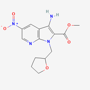 molecular formula C14H16N4O5 B1486229 Methyl 3-amino-5-nitro-1-(tetrahydro-2-furanylmethyl)-1H-pyrrolo[2,3-b]pyridine-2-carboxylate CAS No. 2203015-40-9