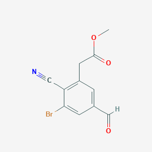 molecular formula C11H8BrNO3 B1486240 Methyl 3-bromo-2-cyano-5-formylphenylacetate CAS No. 1805578-12-4