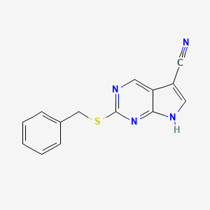 molecular formula C14H10N4S B14863136 2-(Benzylthio)-7H-pyrrolo[2,3-D]pyrimidine-5-carbonitrile 