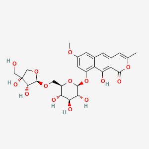 molecular formula C26H30O14 B14863325 9-[(2S,3R,4S,5S,6R)-6-[[(2R,3R,4R)-3,4-dihydroxy-4-(hydroxymethyl)oxolan-2-yl]oxymethyl]-3,4,5-trihydroxyoxan-2-yl]oxy-10-hydroxy-7-methoxy-3-methylbenzo[g]isochromen-1-one 