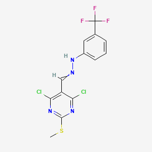 molecular formula C13H9Cl2F3N4S B14863445 4,6-Dichloro-2-(methylthio)pyrimidine-5-carbaldehyde 5-[3-(trifluoromethyl)phenyl]hydrazone 