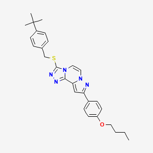 molecular formula C28H31N5OS B14864080 9-(4-Butoxyphenyl)-3-((4-(tert-butyl)benzyl)thio)pyrazolo[1,5-a][1,2,4]triazolo[3,4-c]pyrazine 