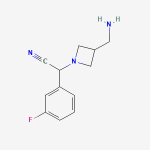 molecular formula C12H14FN3 B14865129 2-(3-(Aminomethyl)azetidin-1-yl)-2-(3-fluorophenyl)acetonitrile 