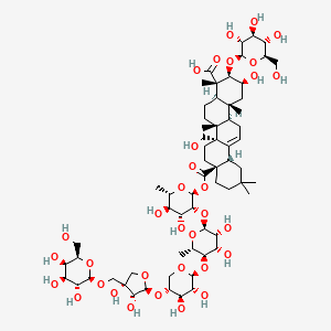 molecular formula C64H102O33 B14866081 (2S,3R,4S,4aR,6aR,6bR,8aS,12aS,14aR,14bR)-8a-[(2S,3R,4R,5R,6S)-3-[(2S,3R,4S,5R,6S)-5-[(2S,3R,4R,5R)-5-[(2S,3R,4S)-3,4-dihydroxy-4-[[(2R,3R,4S,5R,6R)-3,4,5-trihydroxy-6-(hydroxymethyl)oxan-2-yl]oxymethyl]oxolan-2-yl]oxy-3,4-dihydroxyoxan-2-yl]oxy-3,4-dihydroxy-6-methyloxan-2-yl]oxy-4,5-dihydroxy-6-methyloxan-2-yl]oxycarbonyl-2-hydroxy-6b-(hydroxymethyl)-4,6a,11,11,14b-pentamethyl-3-[(2R,3R,4S,5S,6R)-3,4,5-trihydroxy-6-(hydroxymethyl)oxan-2-yl]oxy-1,2,3,4a,5,6,7,8,9,10,12,12a,14,14a-tetradecahydropicene-4-carboxylic acid 