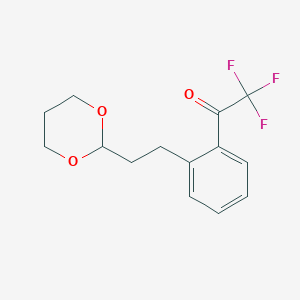 molecular formula C14H15F3O3 B14866208 1-[2-(2-[1,3]Dioxan-2-YL-ethyl)-phenyl]-2,2,2-trifluoro-ethanone CAS No. 886370-24-7