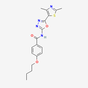 molecular formula C18H20N4O3S B14866639 4-butoxy-N-(5-(2,4-dimethylthiazol-5-yl)-1,3,4-oxadiazol-2-yl)benzamide 