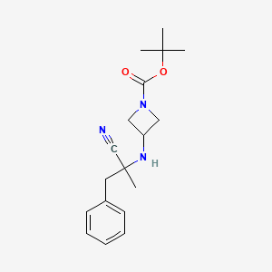 molecular formula C18H25N3O2 B14866765 Tert-butyl 3-((2-cyano-1-phenylpropan-2-yl)amino)azetidine-1-carboxylate 